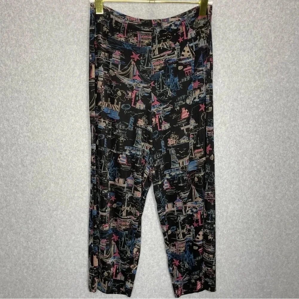 Chico’s Travelers Novelty Print Elastic Waist Pull On Straight Leg Slinky